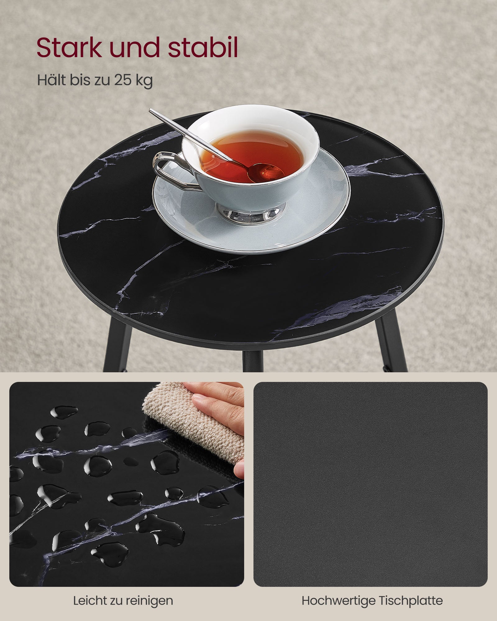 Bijzettafel Met 2 Niveaus En Zwart Marmeren Glazen Blad