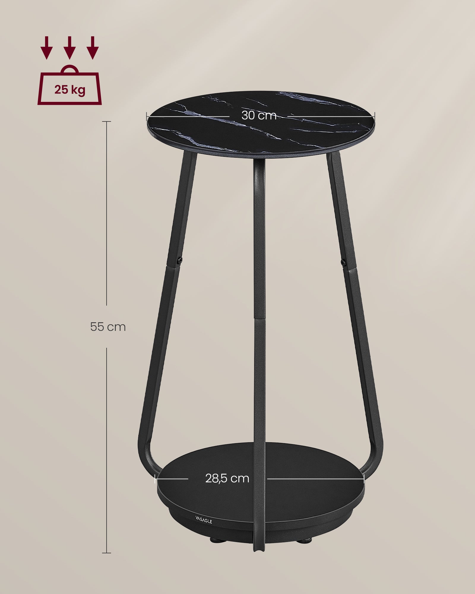 Bijzettafel Met 2 Niveaus En Zwart Marmeren Glazen Blad