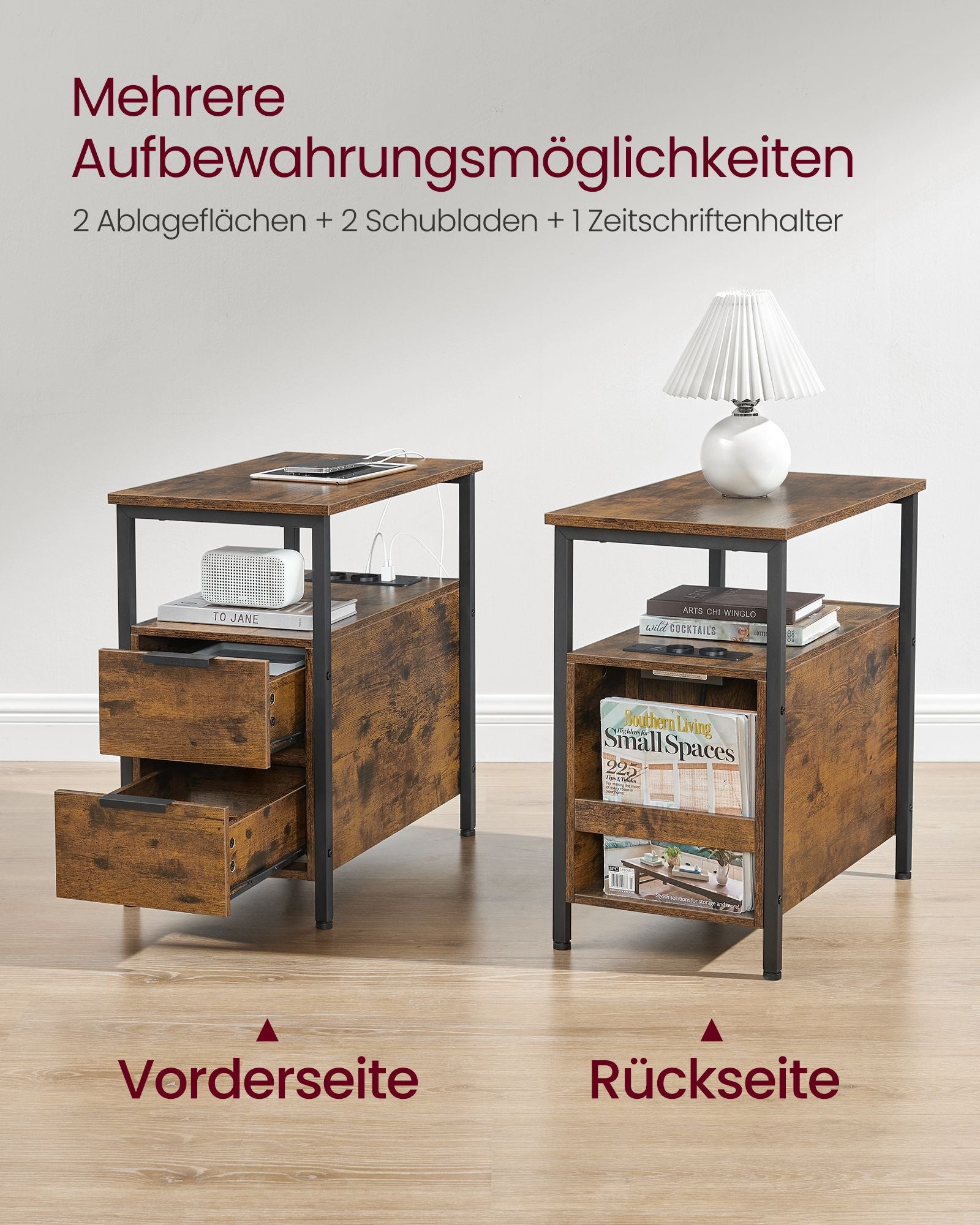 Nachtkastje met Lade – Modern Design – Vintage bruin en zwart