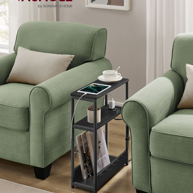 Bijzettafel smal – Met 2× USB-poorten – 1× stopcontact – Staal en spaanplaat