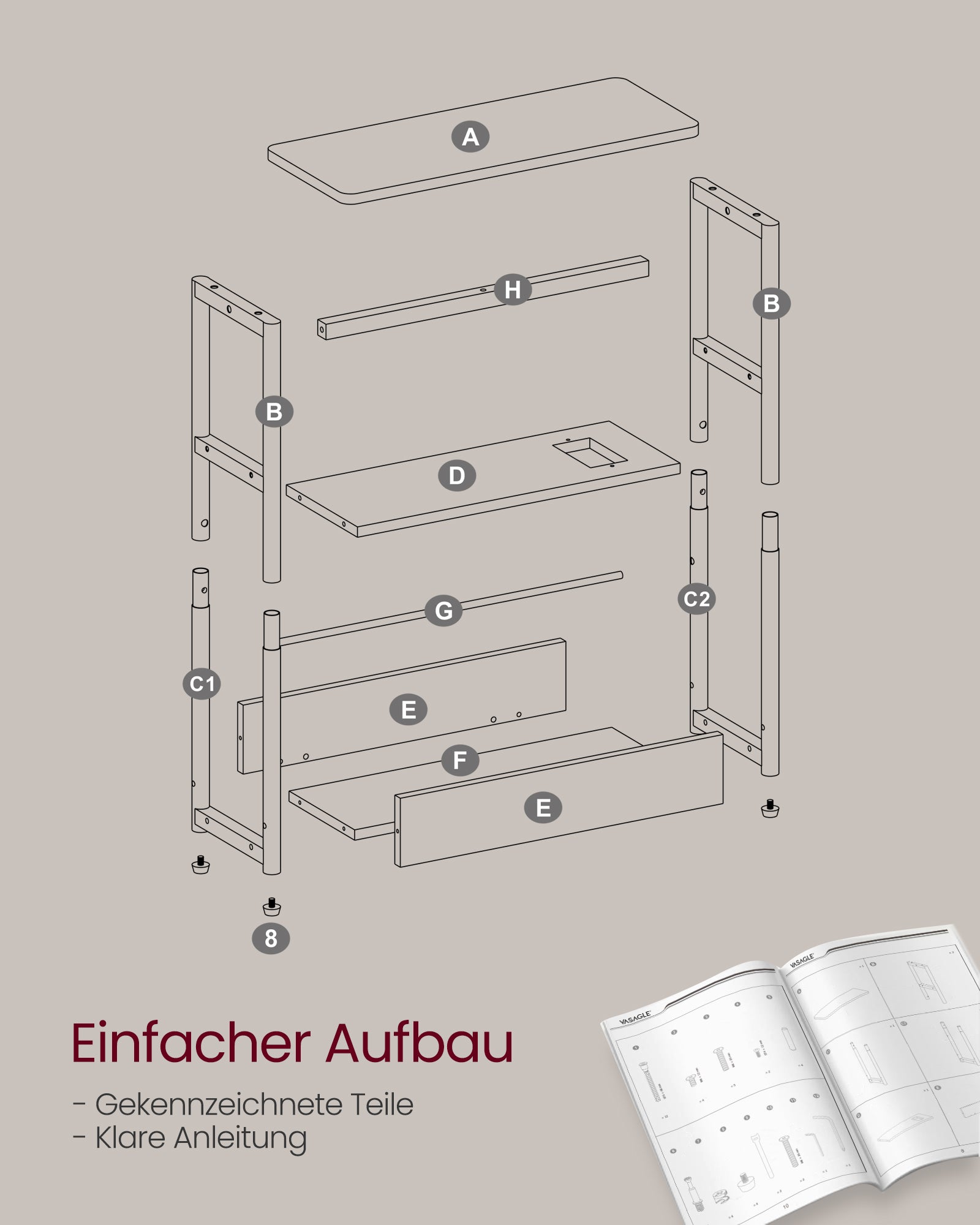 Bijzettafel smal – Met 2× USB-poorten – 1× stopcontact – Staal en spaanplaat