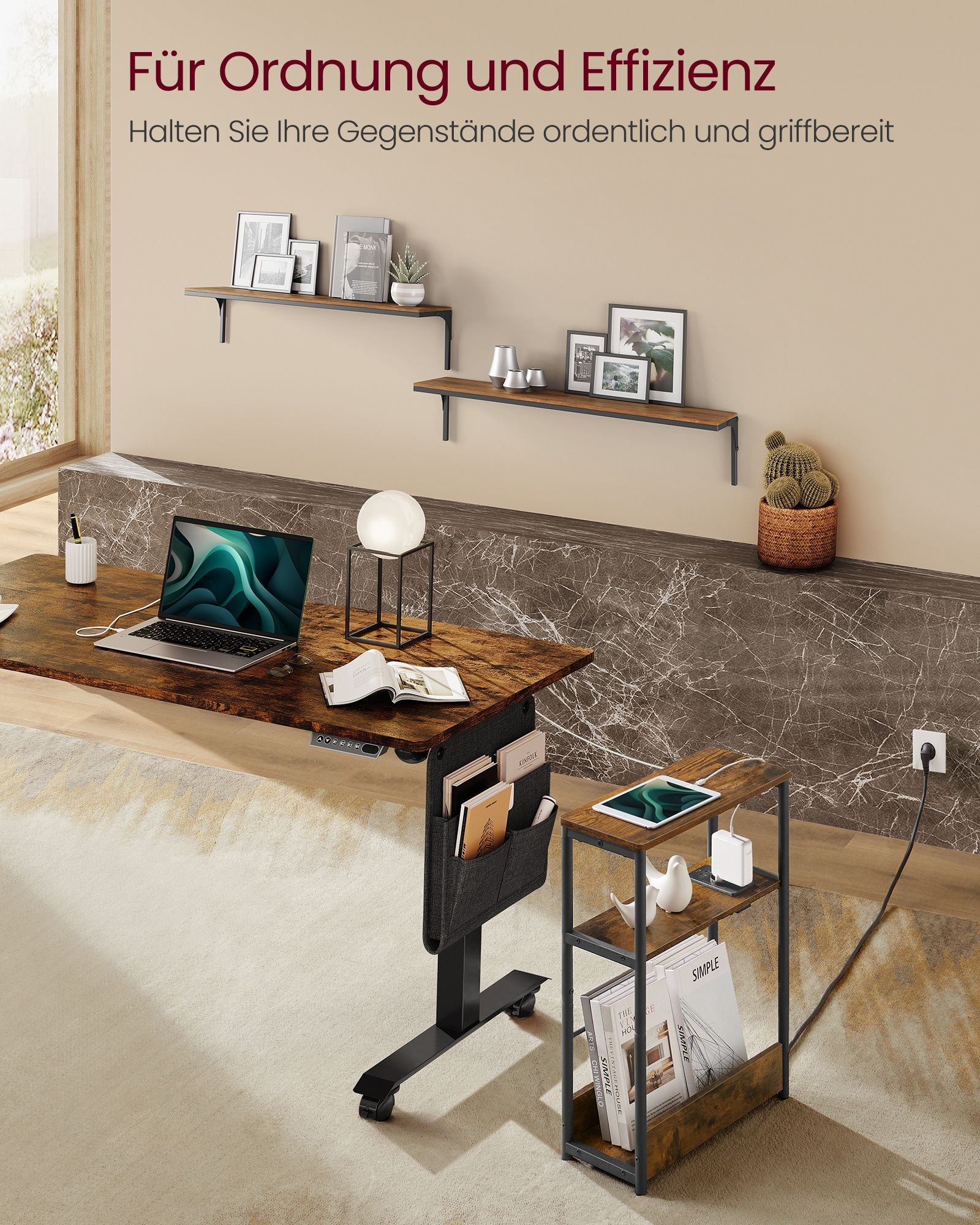 Bijzettafel – met 3 planken – smal – vintage bruin-inktzwart