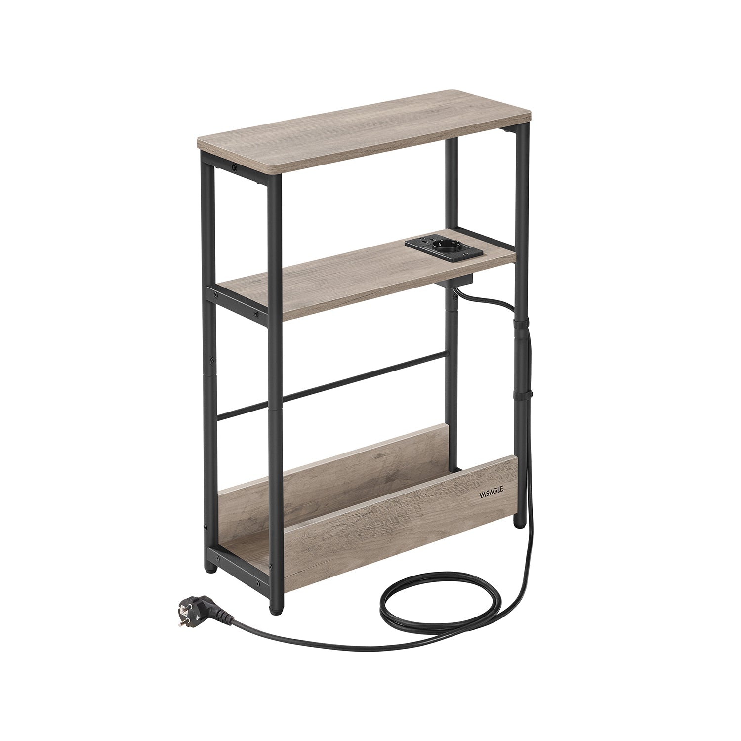 Bijzettafel smal – Met 2× USB-poorten – 1× stopcontact – Staal en spaanplaat