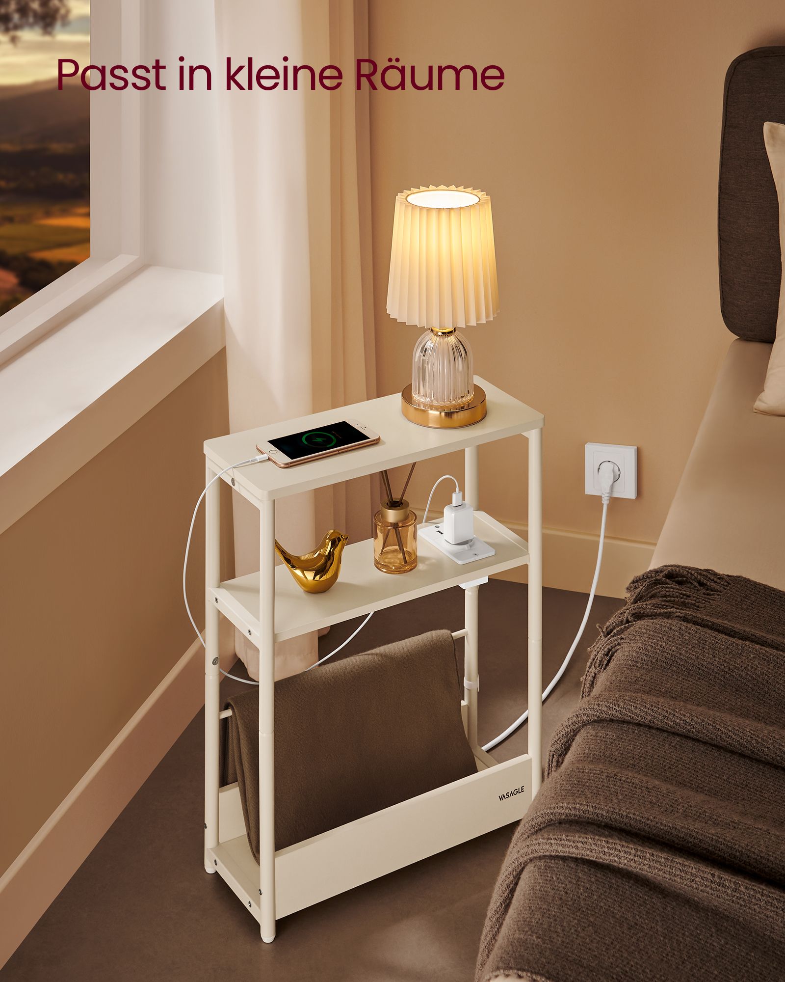 Bijzettafel – met 3 planken – smal – crèmewit