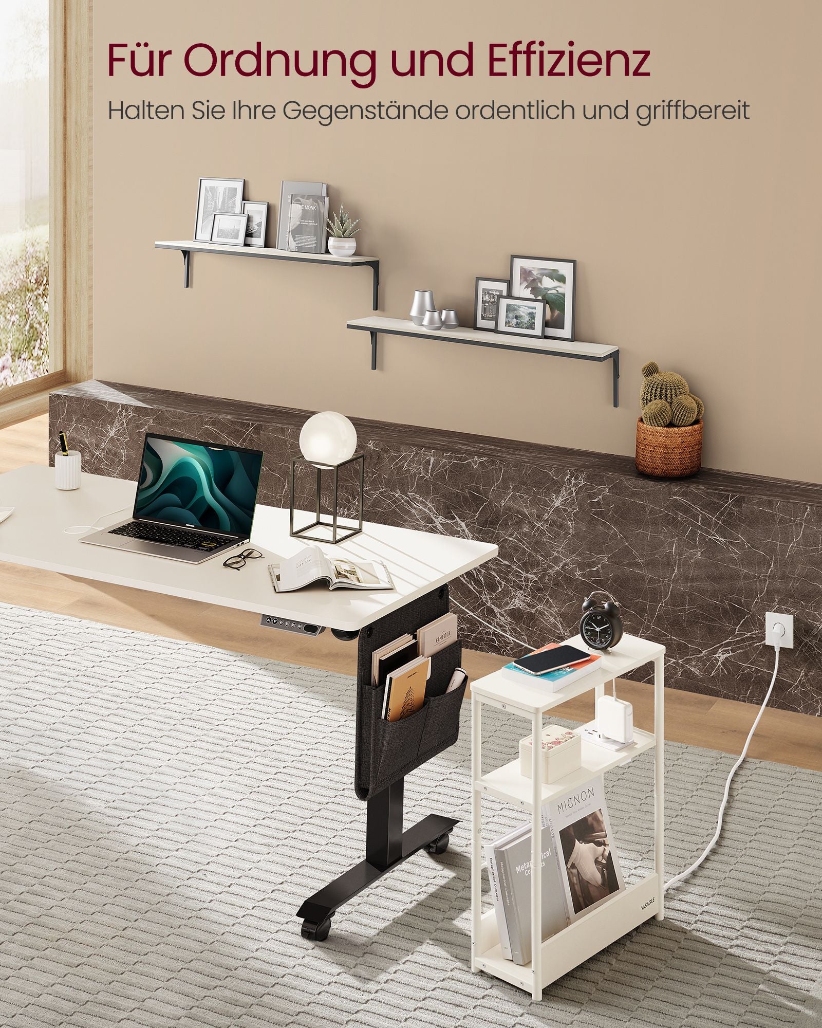 Bijzettafel – met 3 planken – smal – crèmewit