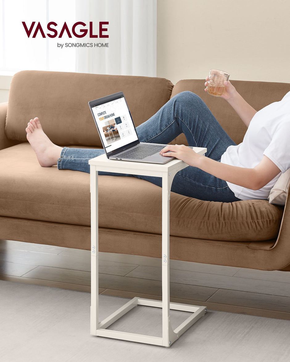 C-vormige bijzettafel – stevig metalen frame – crèmewit