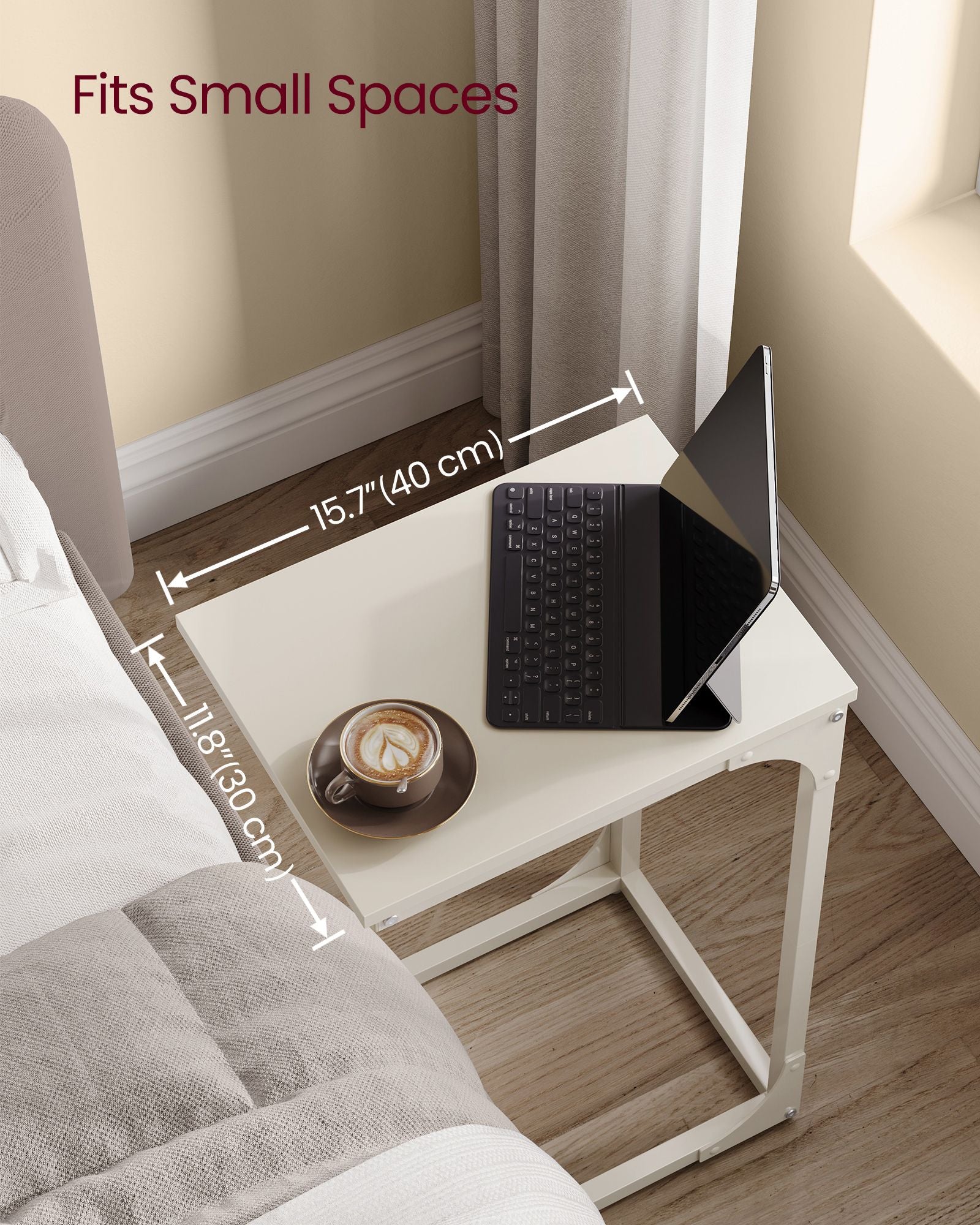 C-vormige bijzettafel – stevig metalen frame – crèmewit