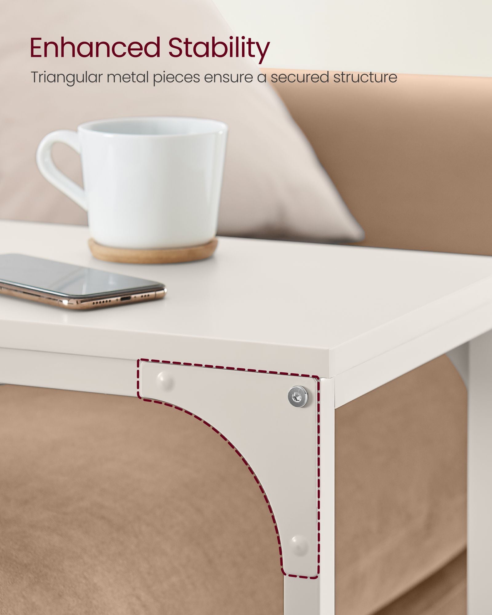 C-vormige bijzettafel – stevig metalen frame – crèmewit