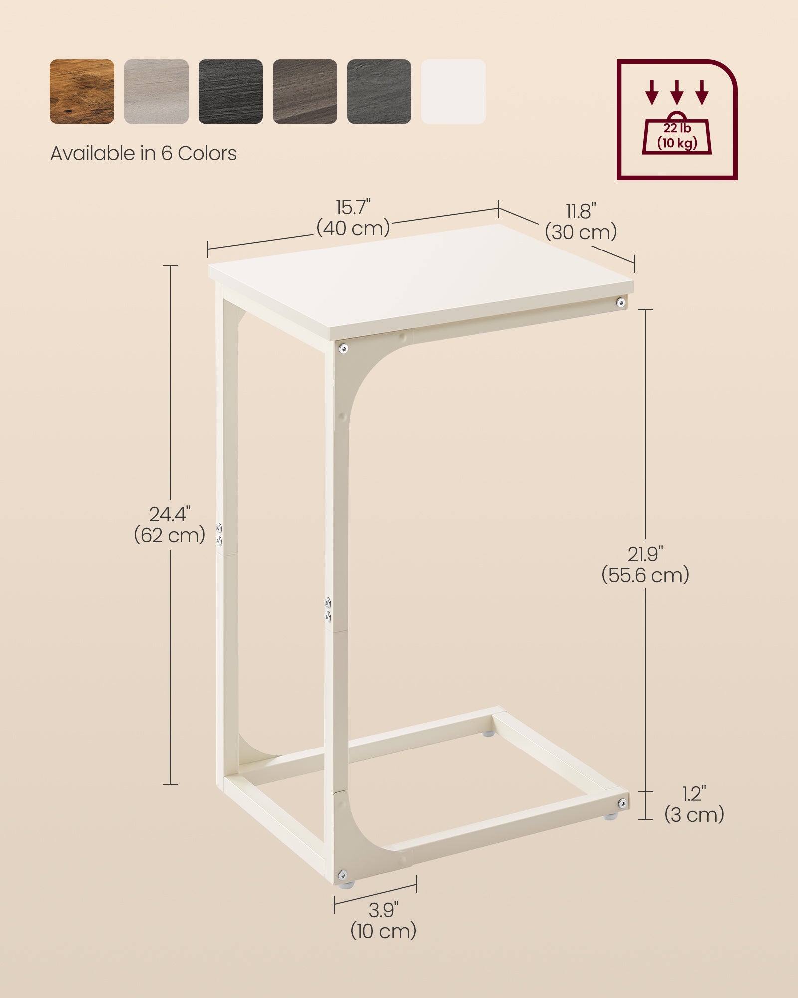 C-vormige bijzettafel – stevig metalen frame – crèmewit