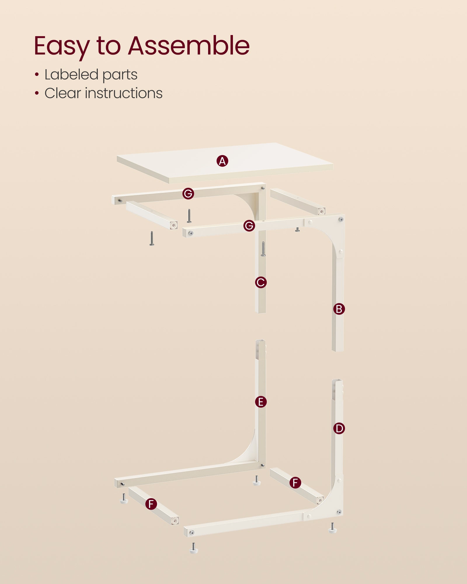 C-vormige bijzettafel – stevig metalen frame – crèmewit