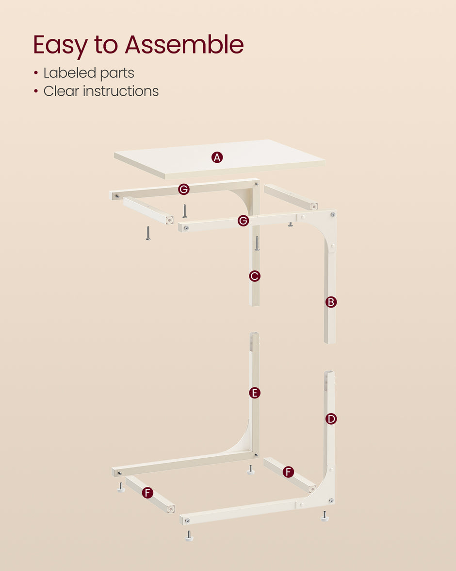 C-vormige bijzettafel – stevig metalen frame – crèmewit
