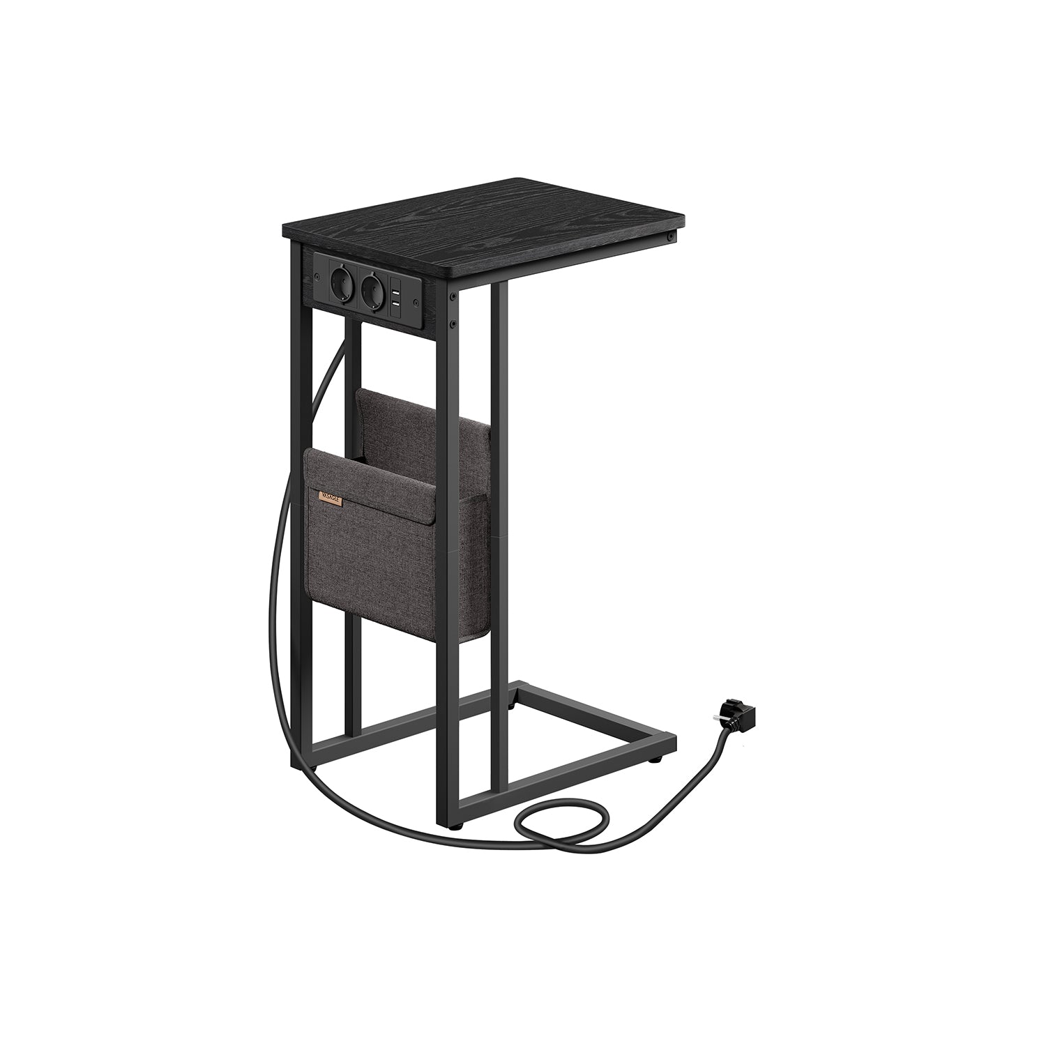 Bijzettafel C-vormig – Met 2× stopcontacten – 2× USB-poorten – Spaanplaat en staal