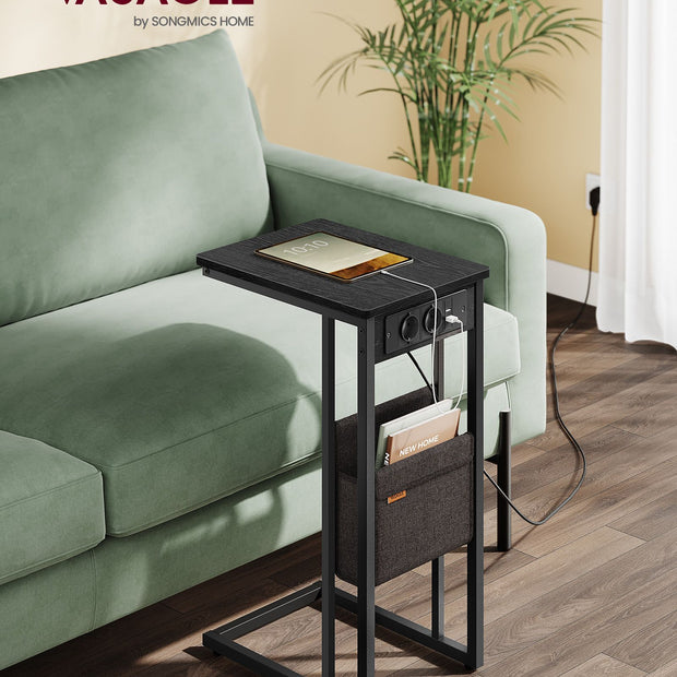 Bijzettafel C-vormig – Met 2× stopcontacten – 2× USB-poorten – Spaanplaat en staal