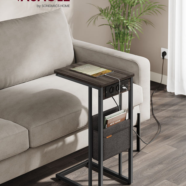 Bijzettafel C-vormig – Met 2× stopcontacten – 2× USB-aansluitingen – Spaanplaat en staal