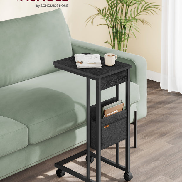 Bijzettafel - Zwart - Met opbergtas - 30 x 40 x 62 cm - Spaanplaat en staal