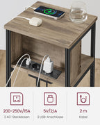 Bijzettafel met stopcontact – hazelnootbruin-zwart