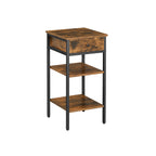 Nachtkastje - Bijzettafel - Met lade en 2 planken - 35 x 35 x 70 cm - Vintage bruin/zwart
