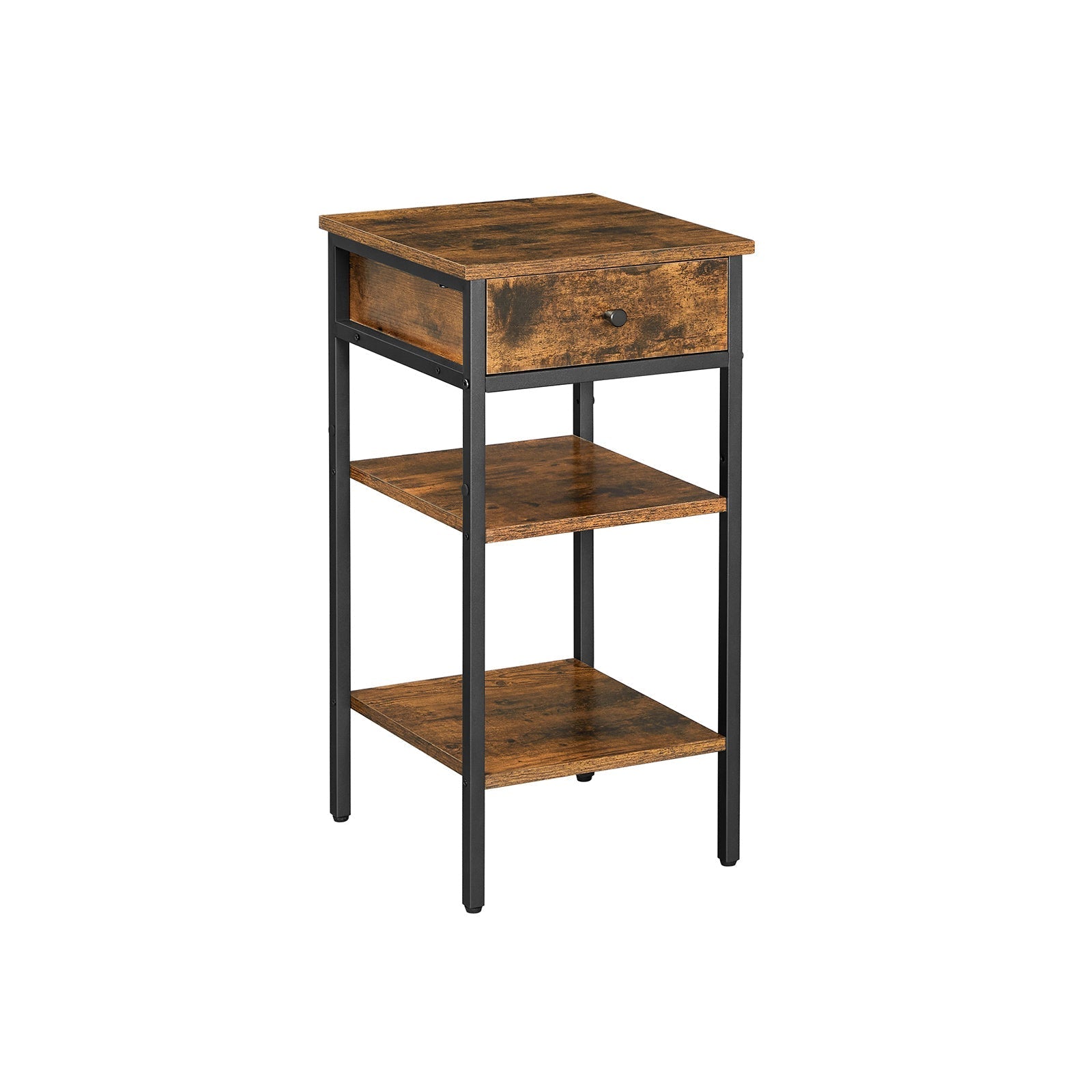 Nachtkastje - Bijzettafel - Met lade en 2 planken - 35 x 35 x 70 cm - Vintage bruin/zwart