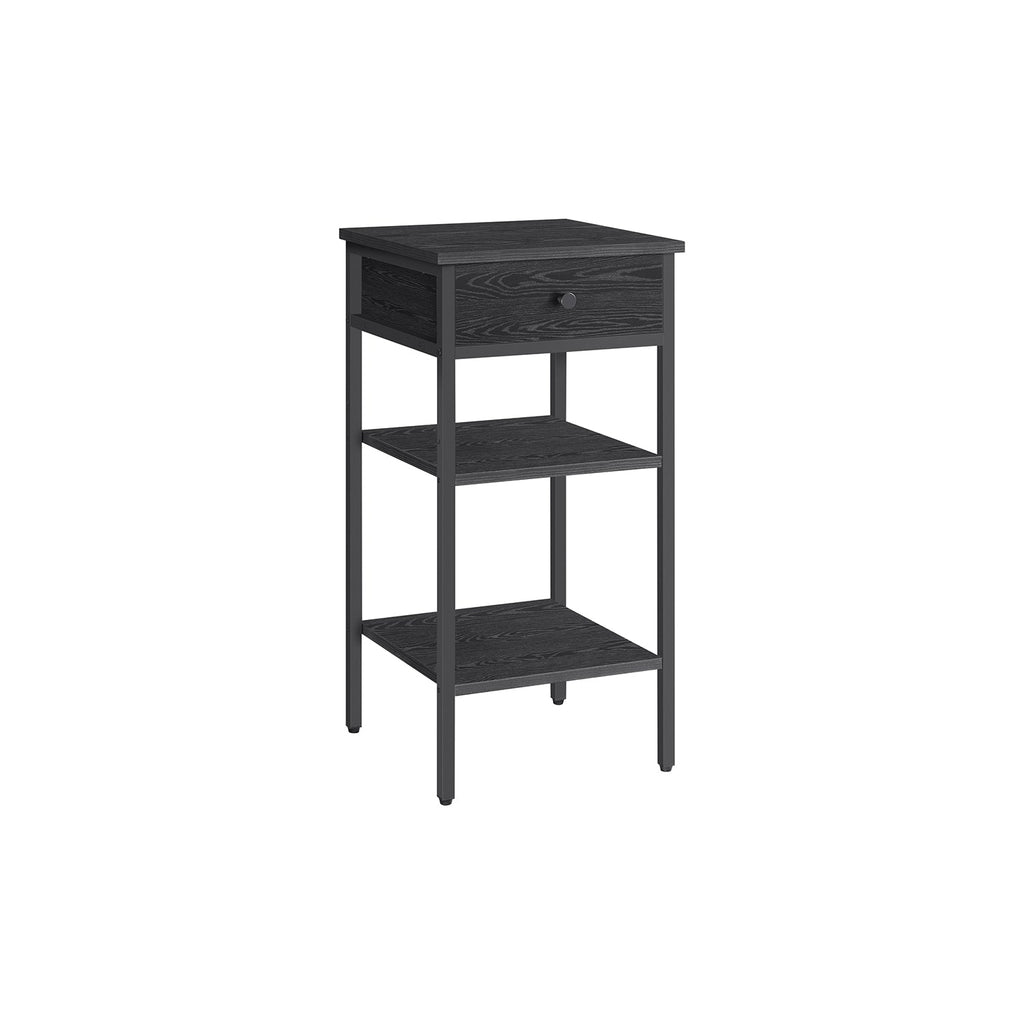 Nachtkastje - Bijzettafel - Met lade en 2 planken - 35 x 35 x 70 cm - Vintage bruin/zwart