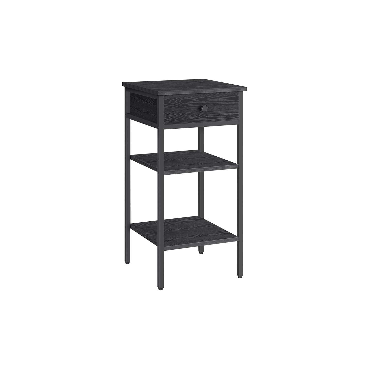 Nachtkastje - Bijzettafel - Met lade en 2 planken - 35 x 35 x 70 cm - Vintage bruin/zwart