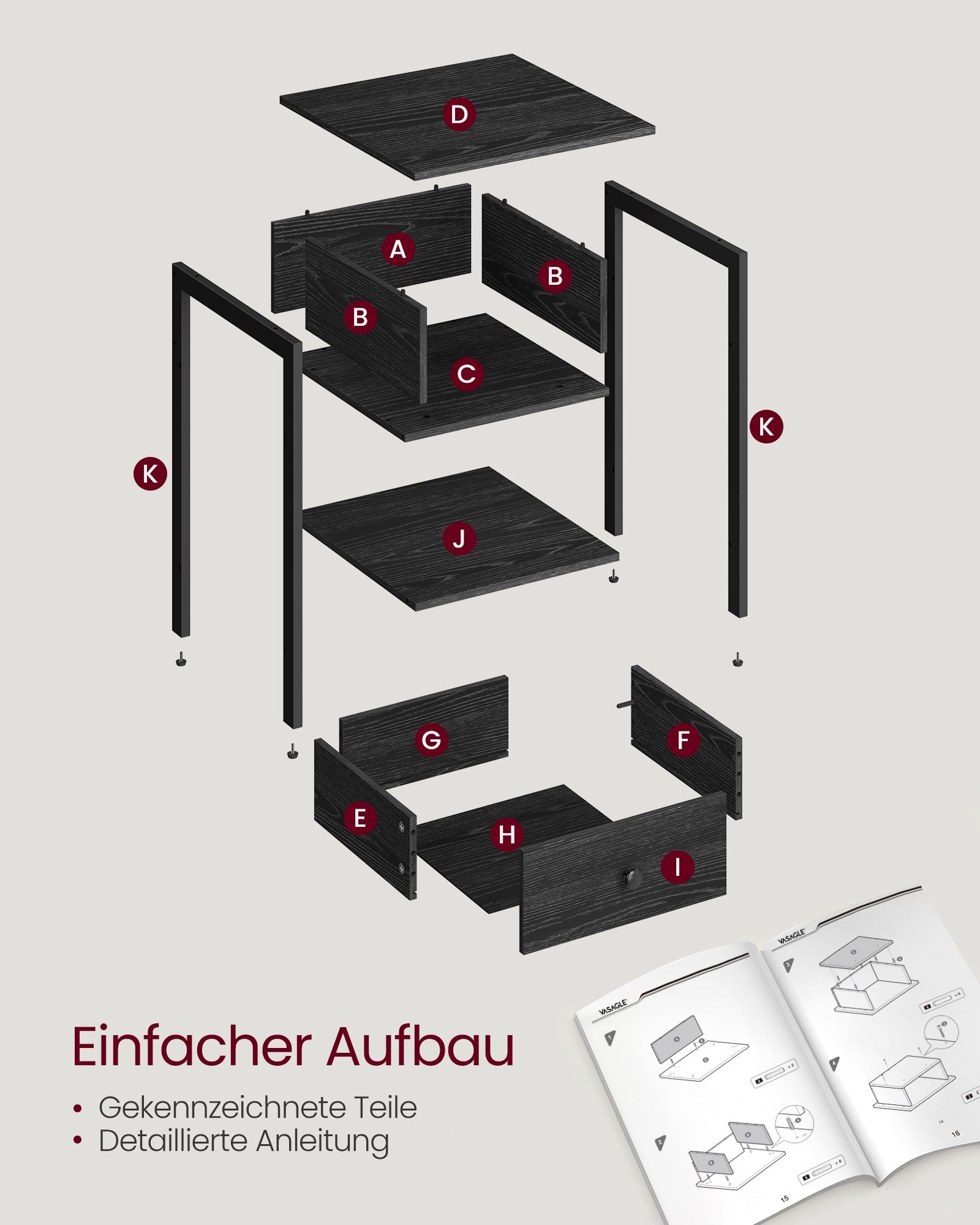 Nachtkastje - Set van 2 - Met Lade en Plank - Industrieel Design - Ebbenzwart