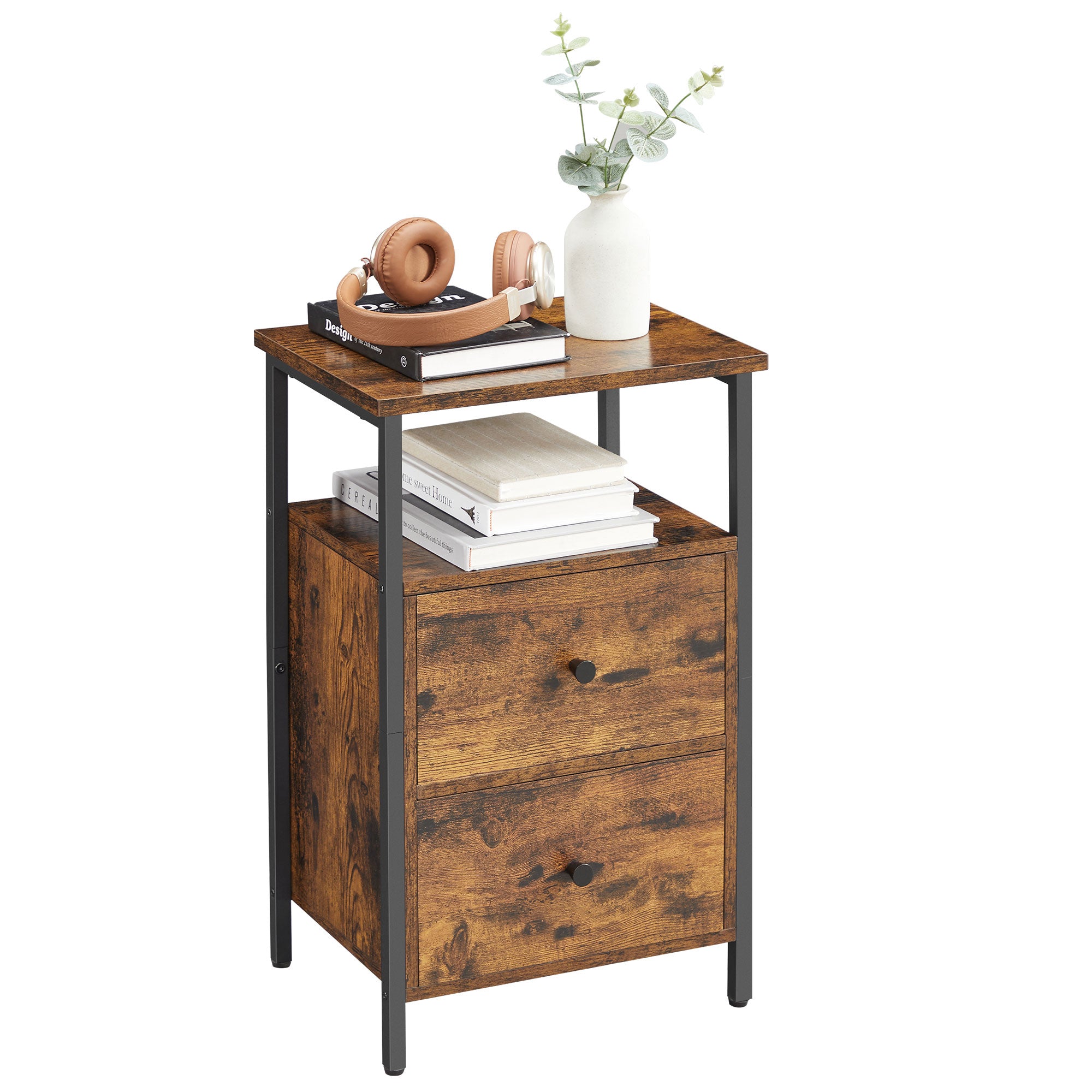 Nachtkastje – 2 lades – Hout – Wit en Houtkleur