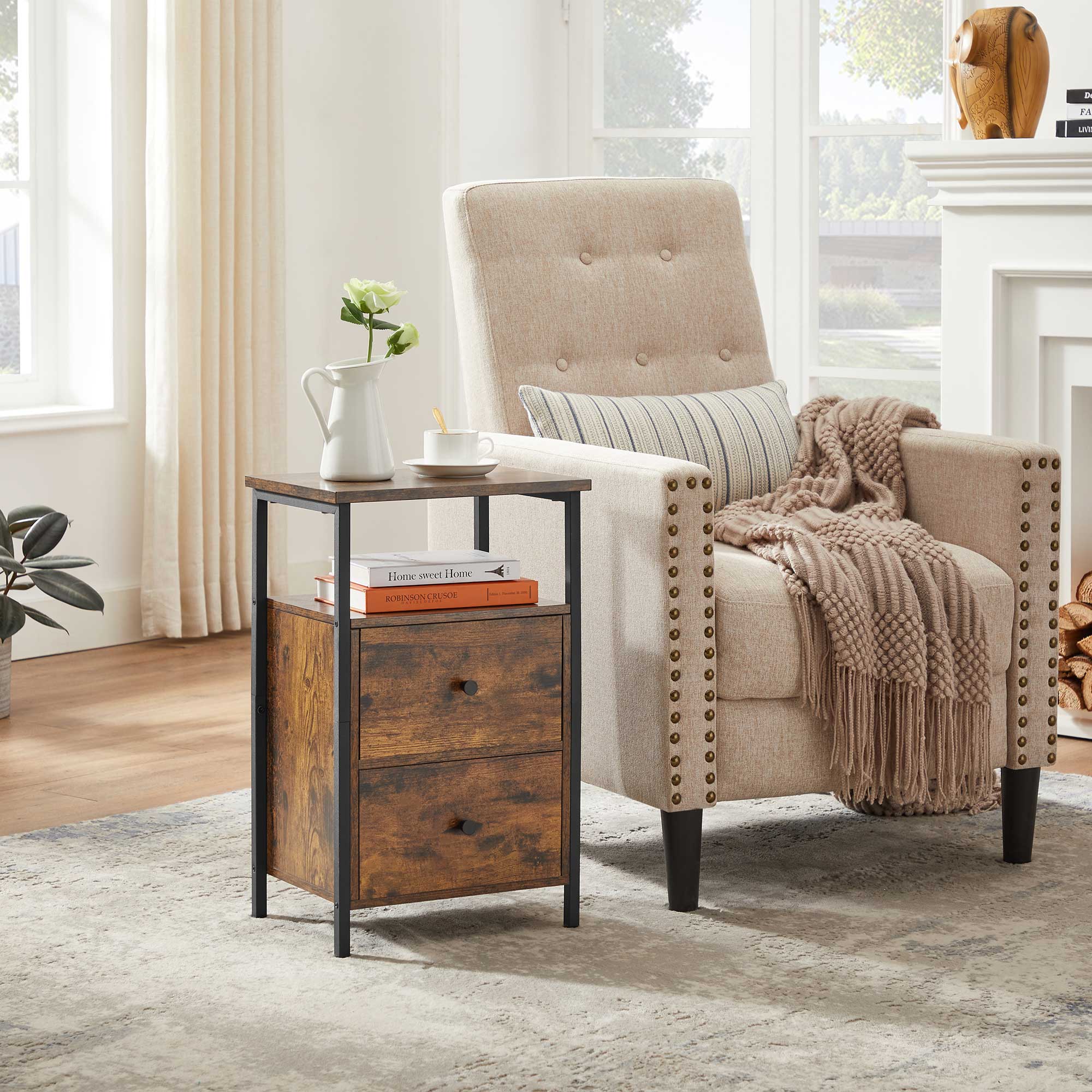 Nachtkastje – 2 lades – Hout – Wit en Houtkleur