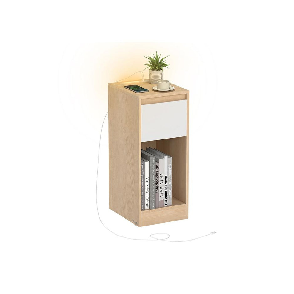 Nachtkastje met LED-verlichting – Cloud White – 30 x 25 x 59,5 - Met  2× USB-A en USB-C poorten – Cloud White