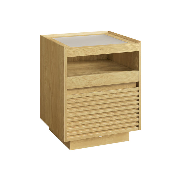 Nachtkastje met LED-verlichting – Uittrekbaar plankje – Natuurlijke eik – 1 lade