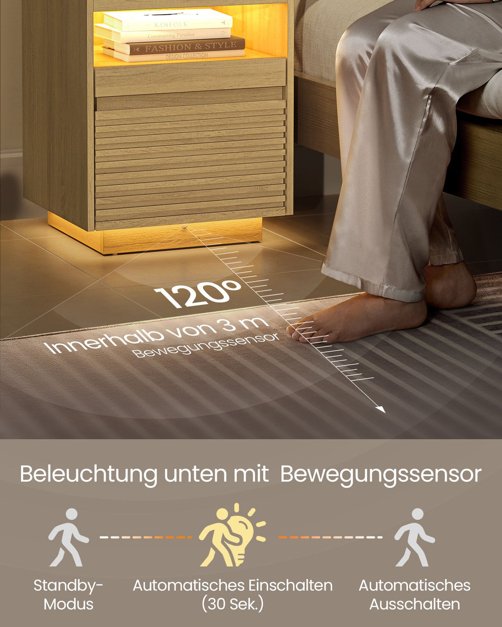 Nachtkastje – met LED-verlichting & uittrekbaar plankje