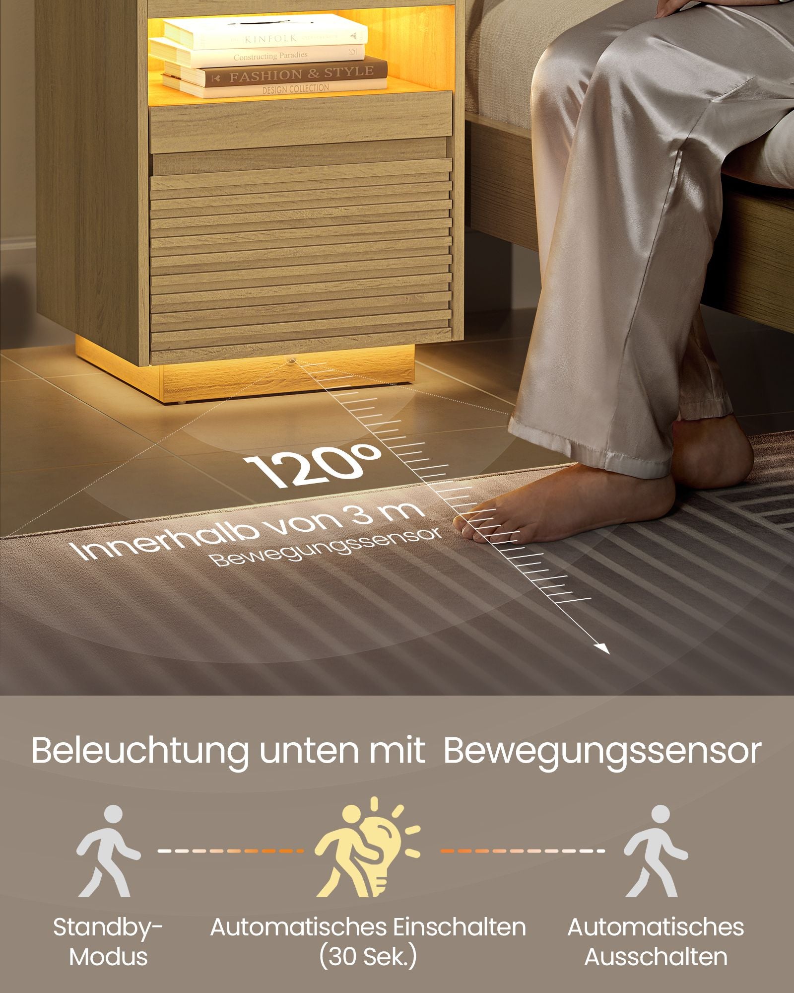 Nachtkastje – met LED-verlichting & uittrekbaar plankje
