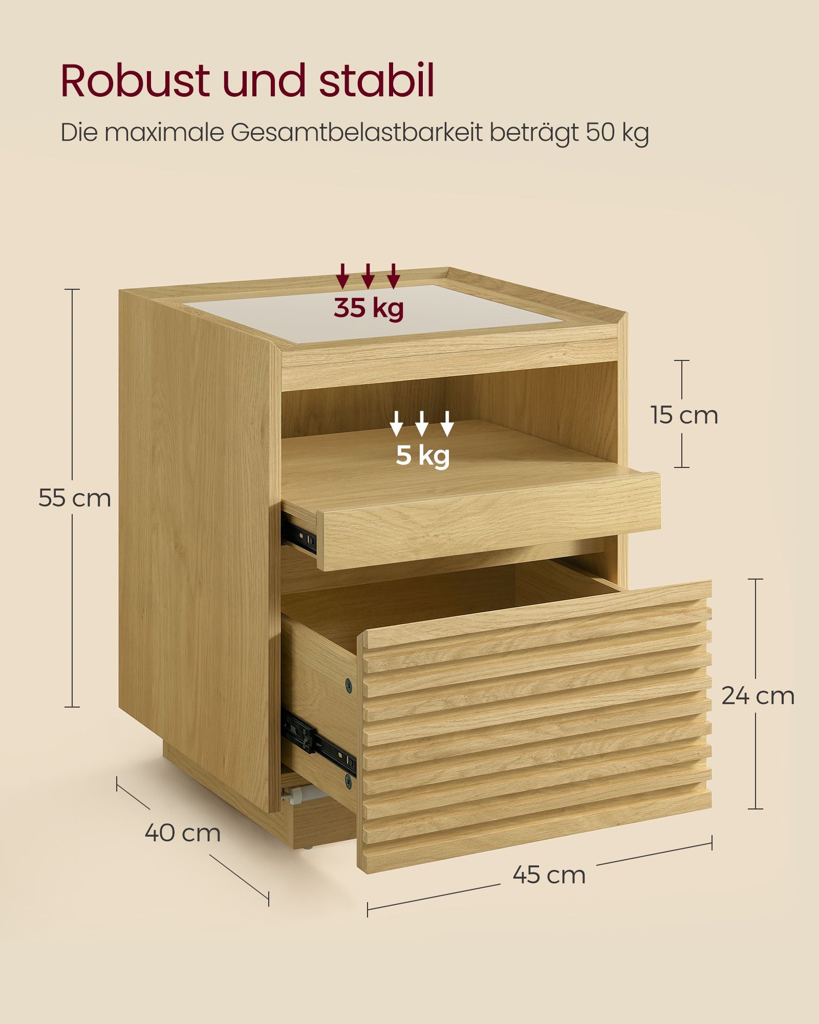 Nachtkastje – met LED-verlichting & uittrekbaar plankje