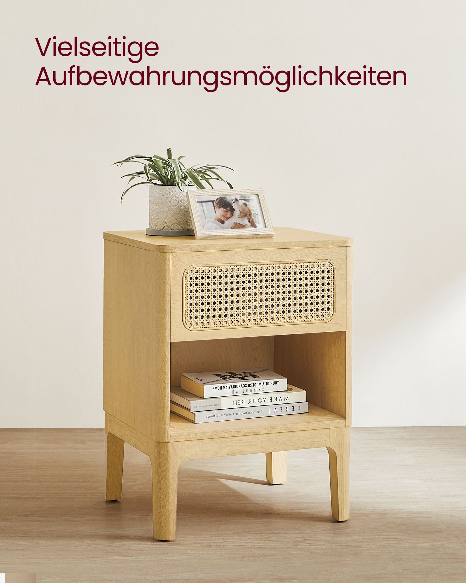 Nachtkastje – modern met lade en open vak – betongrijs