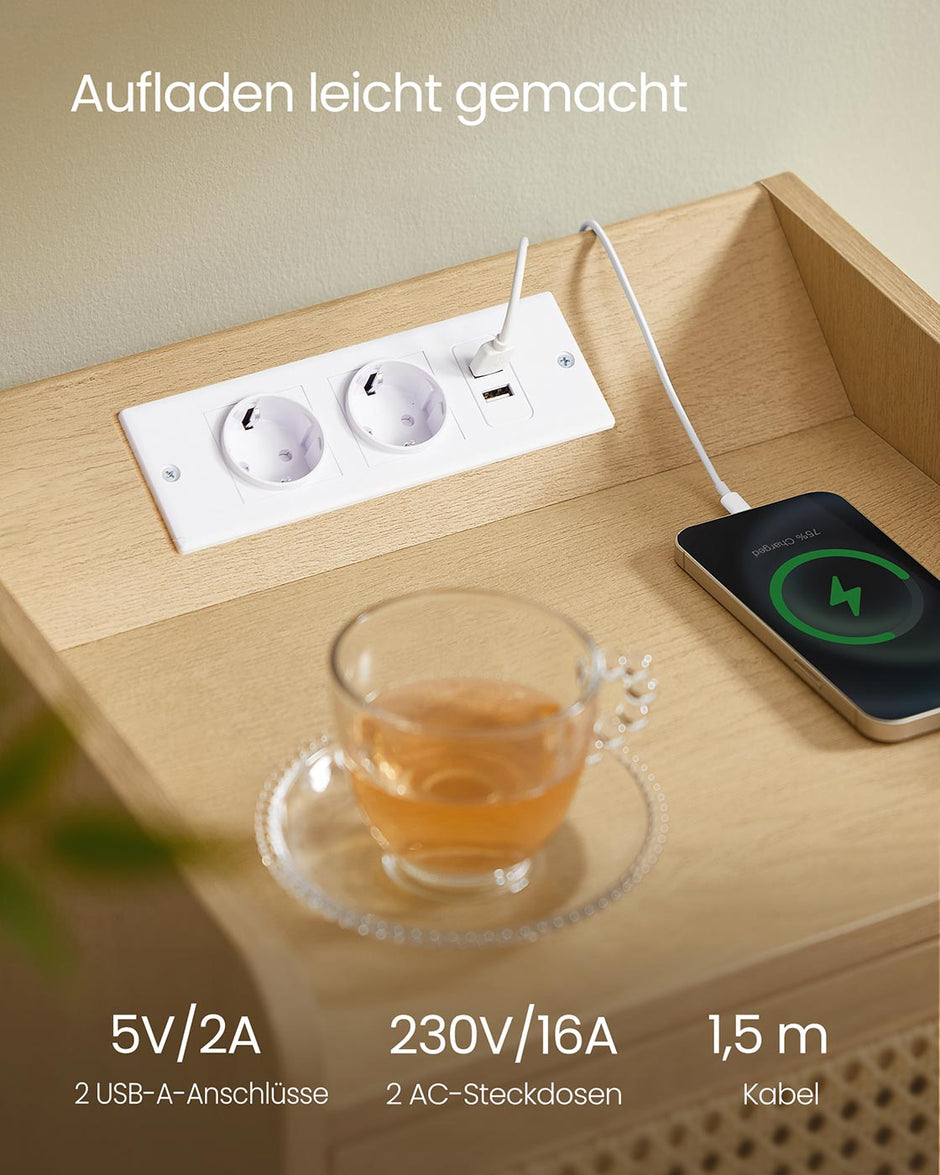 Nachtkastje met oplaadstation en  bewegingsmelder – Eikenbeige – 1 lade – 35 x 40 x 60 cm