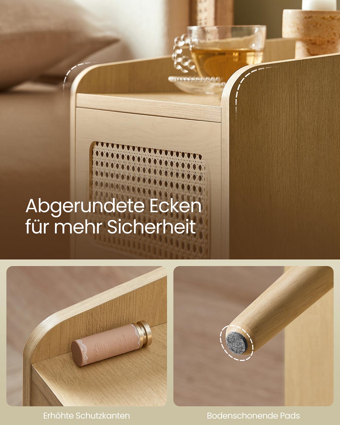 Nachtkastje met oplaadstation en  bewegingsmelder – Eikenbeige – 1 lade – 35 x 40 x 60 cm