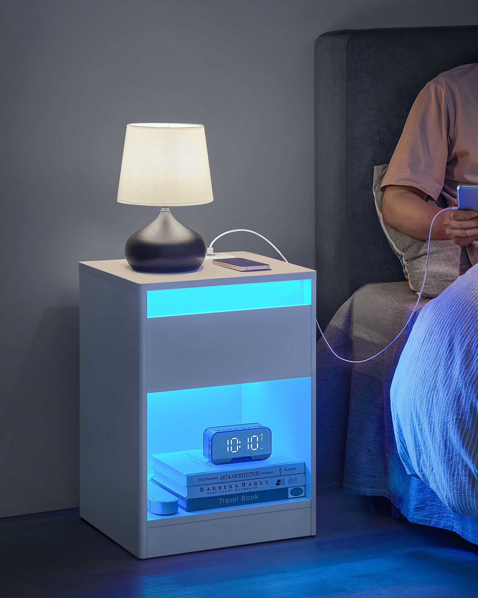 Nachtkastje met Led-Verlichting Modern Wolkwit