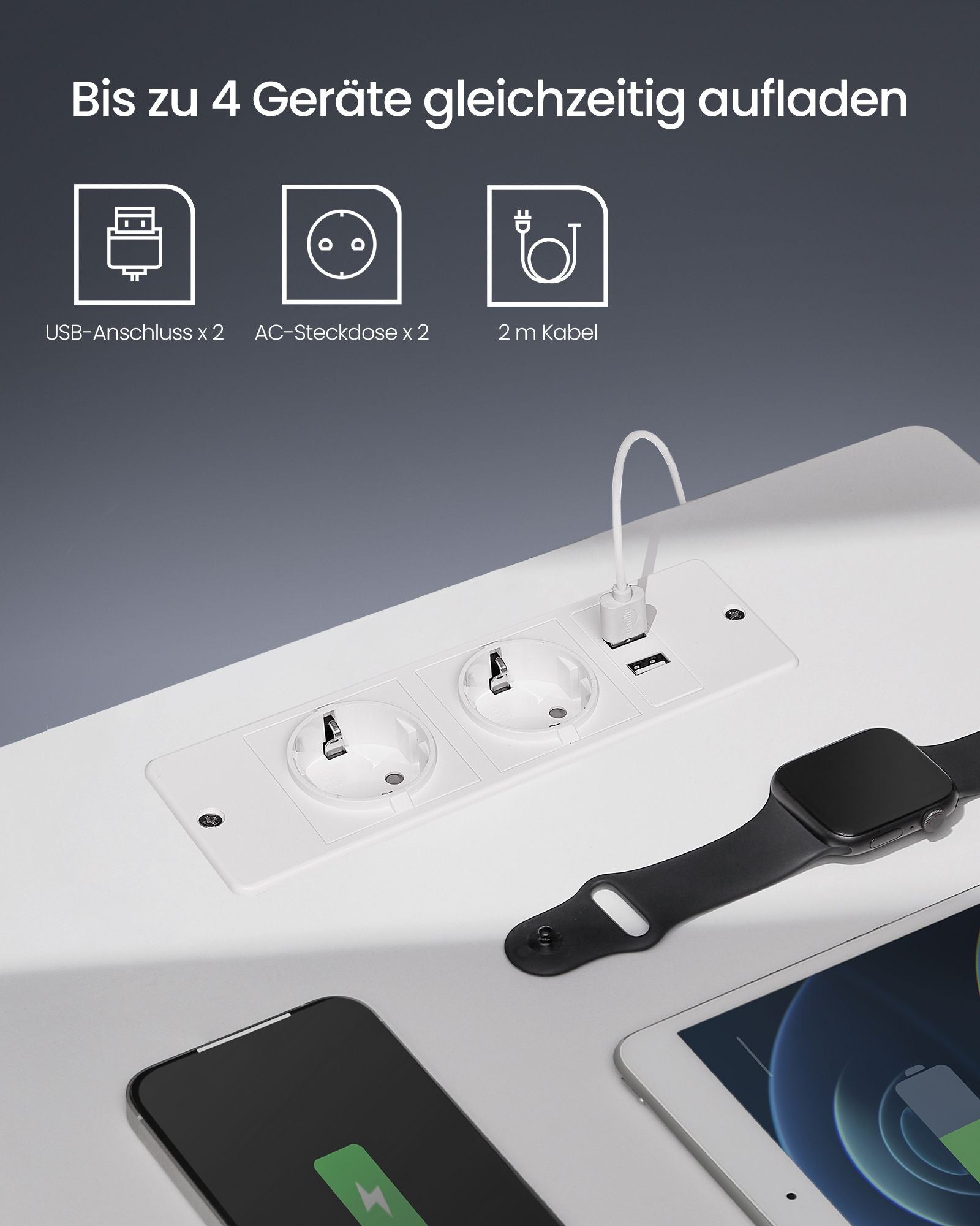 Nachtkastje met LED-verlichting – Wolkwit - Met stopcontact – Met USB poorten