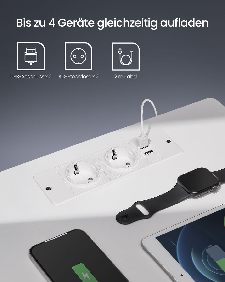 Nachtkastje met LED-verlichting – Wolkwit - Met stopcontact – Met USB poorten