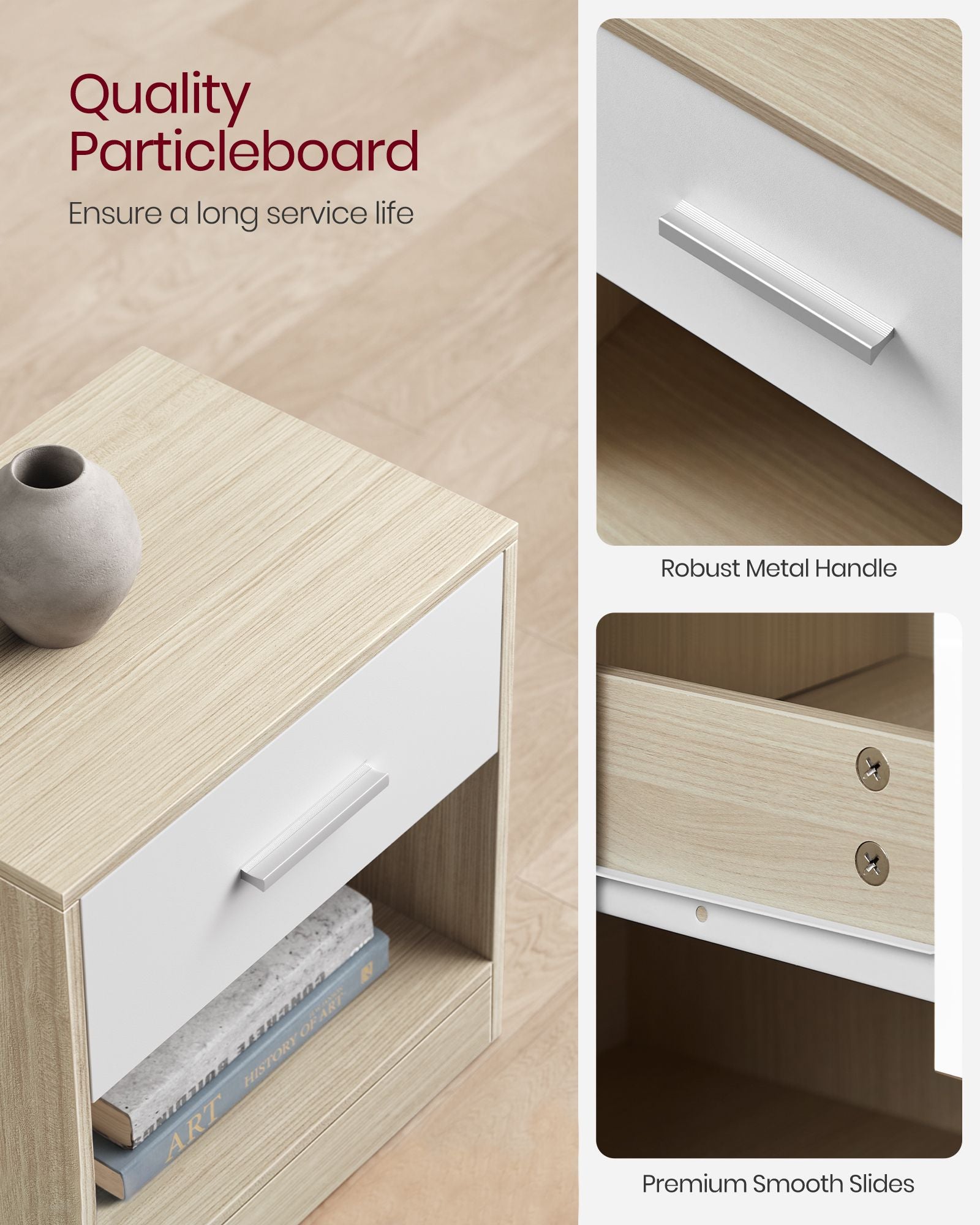 Nachtkastje met Lade – Modern Design – Klassiek Wit