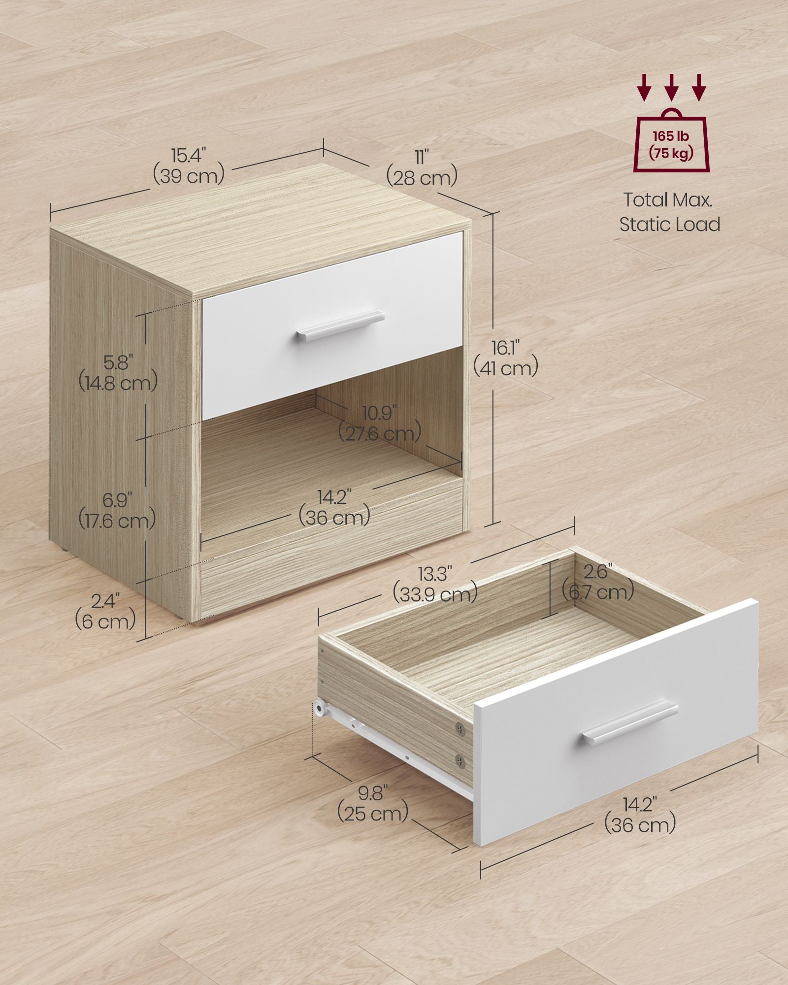 Nachtkastje met Lade – Modern Design – Klassiek Wit