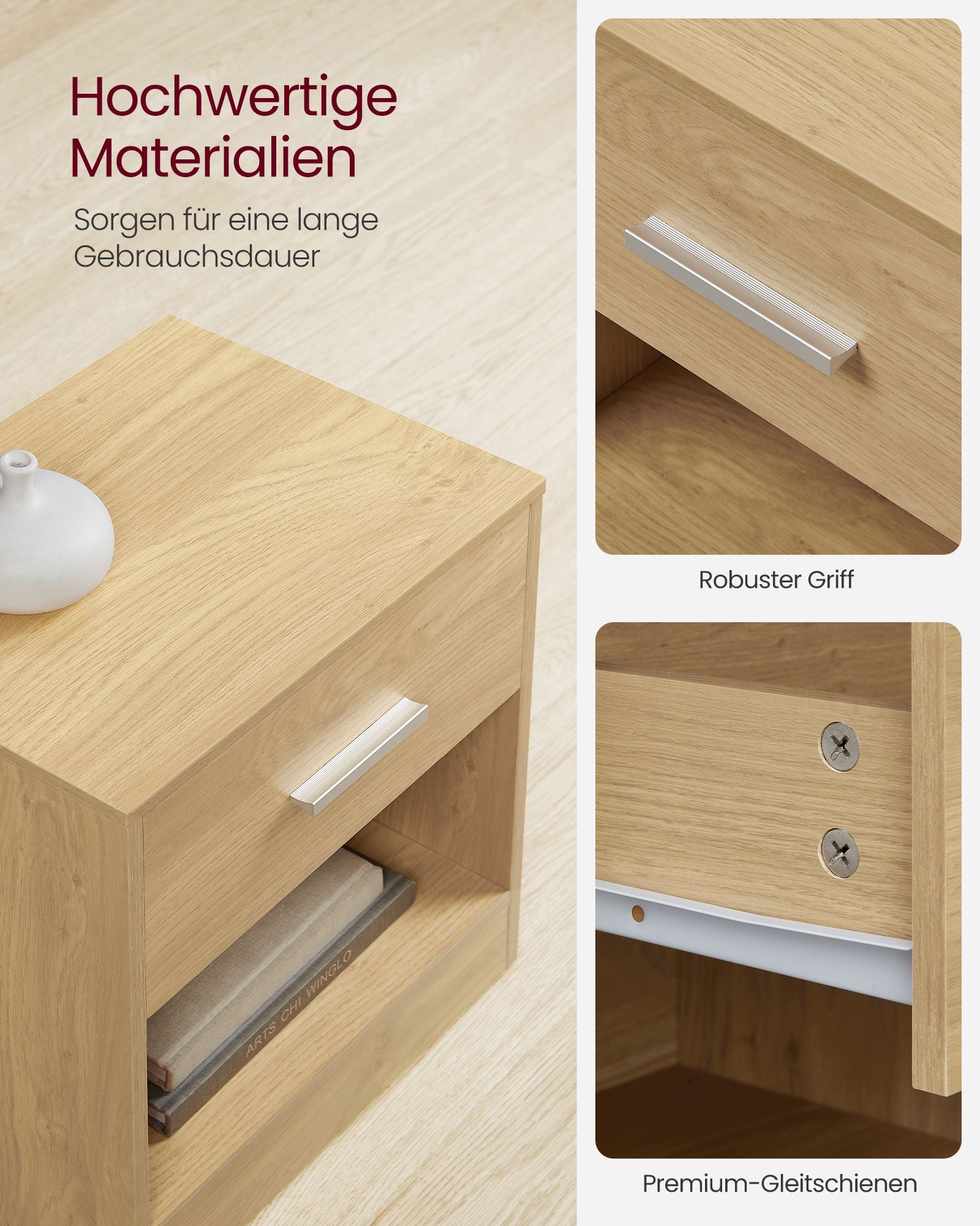 Bijzettafel – met lade en open vak – strogeel