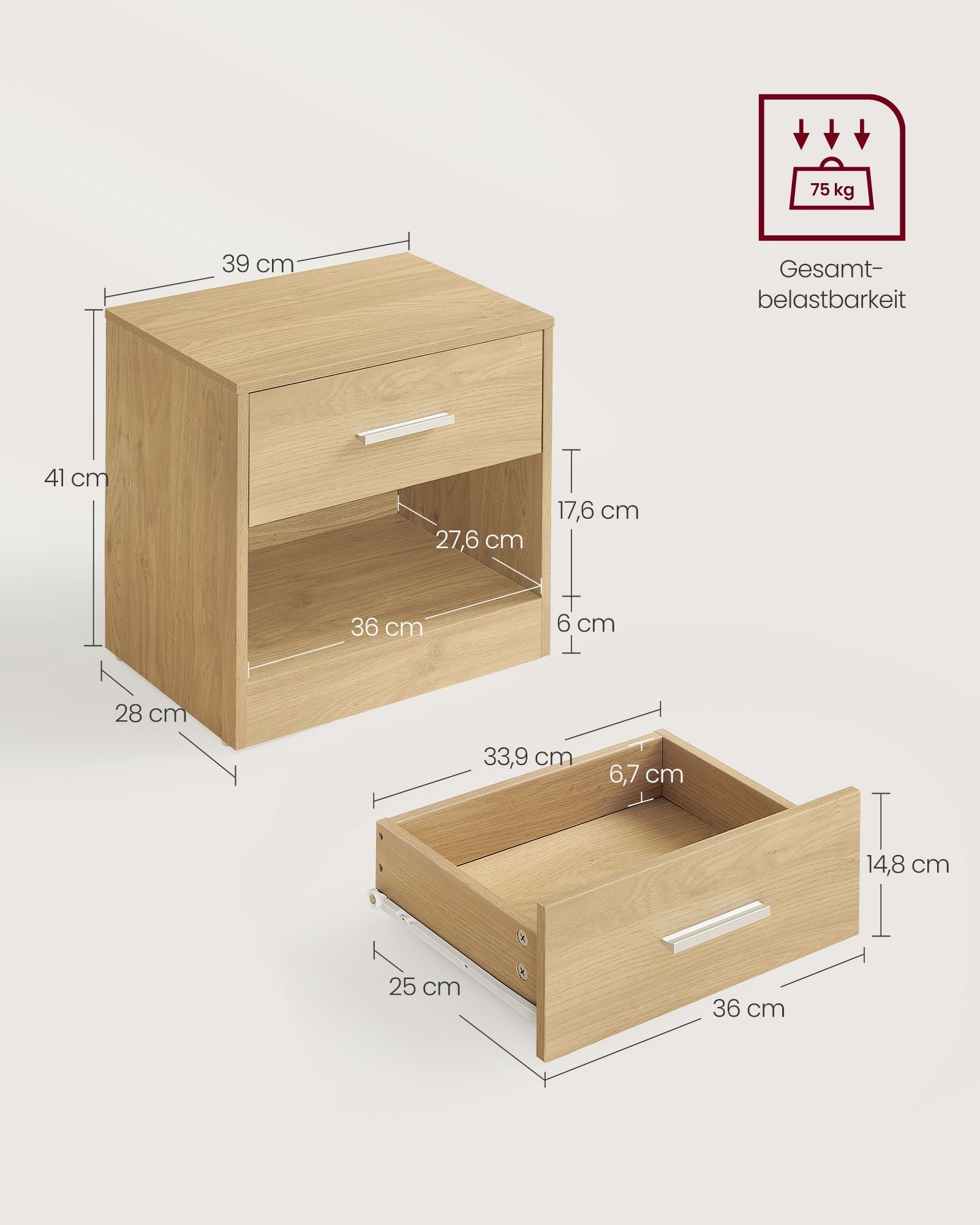 Bijzettafel – met lade en open vak – strogeel