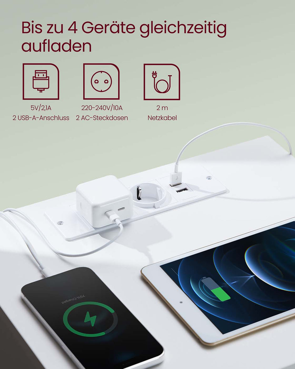 Nachtkastje met 3 lades – Cloud White - Met stopcontact – Met USB poorten