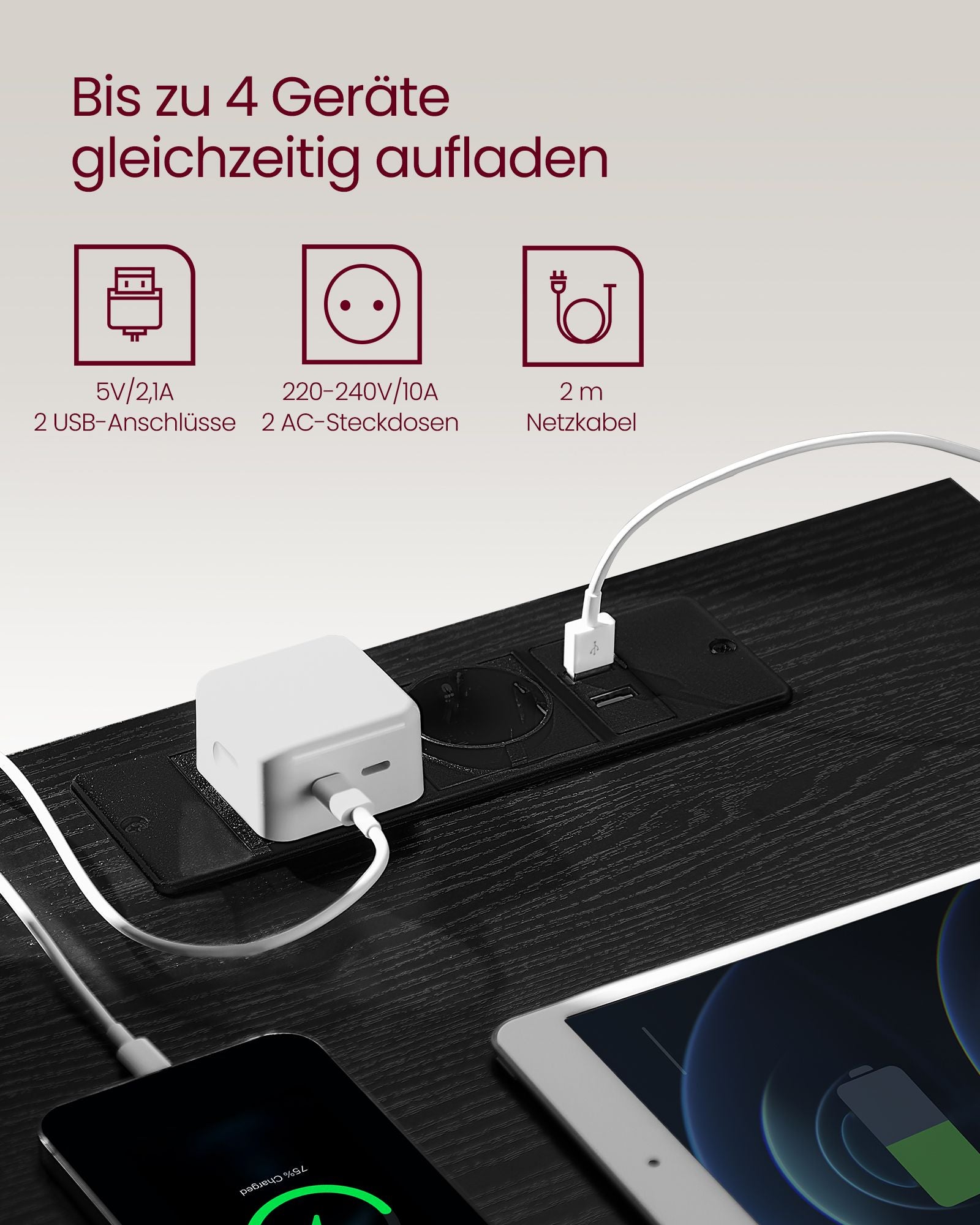 Bijzettafel – met 3 lades – modern – ebbenhoutzwart