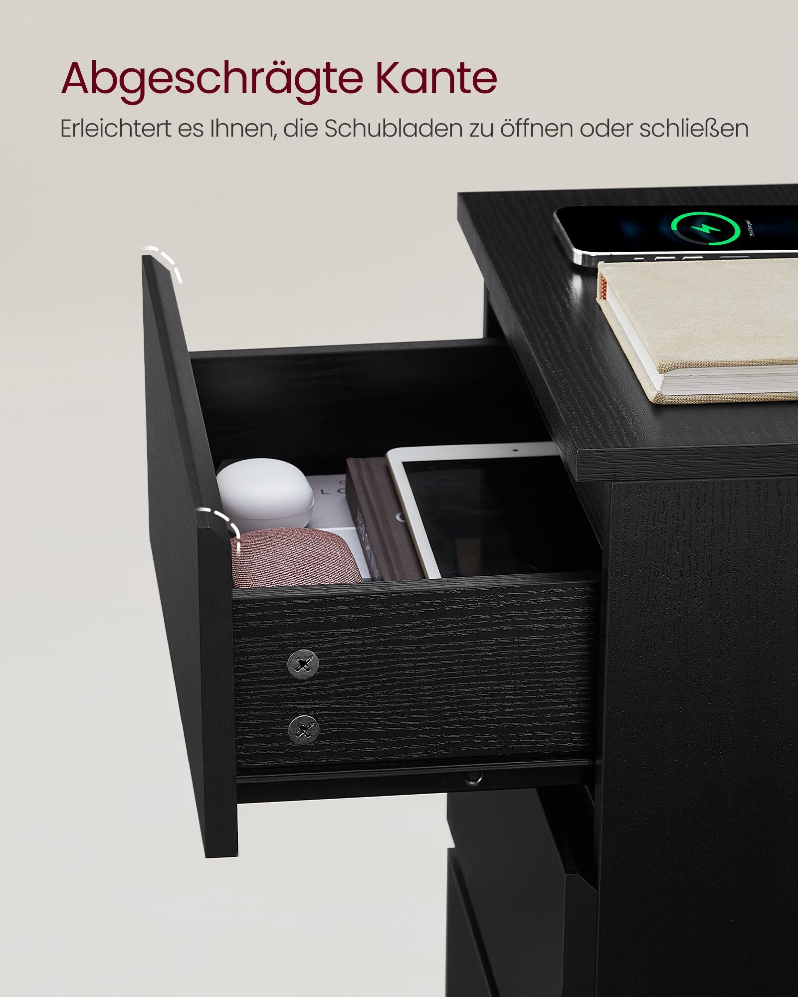 Bijzettafel – met 3 lades – modern – ebbenhoutzwart