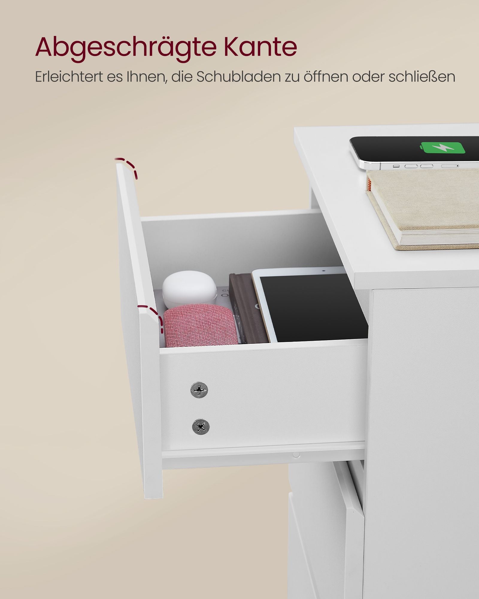 Bijzettafel – met 2 stopcontacten – slaapkamer – wolkwit