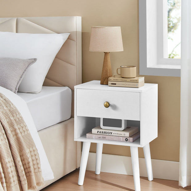 Nachtkastje met lade en open plank – Sneeuwwit – 28 x 39 x 55 cm – 59 kg max. draagvermogen