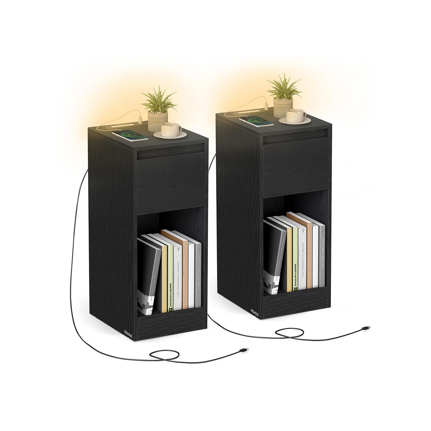 Nachtkastje met ledverlichting en USB-poorten - Cloud White