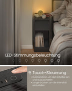 Nachtkastje met ledverlichting en USB-poorten - Zwart