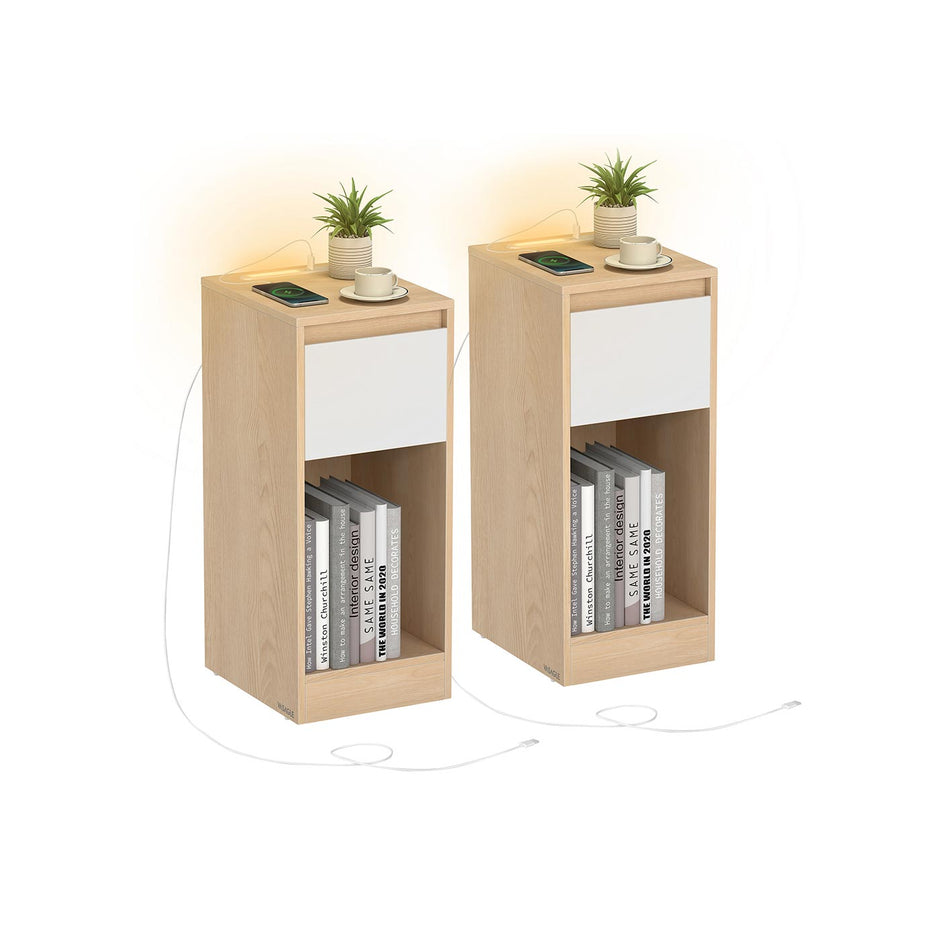 Nachtkastje met ledverlichting en USB-poorten - Cloud White
